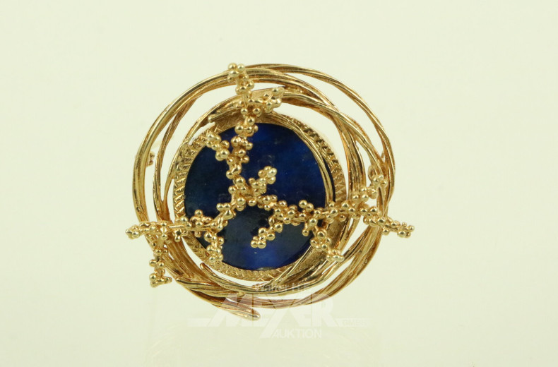 Fantasievolle Brosche mit rundem Lapislazuli-Stein