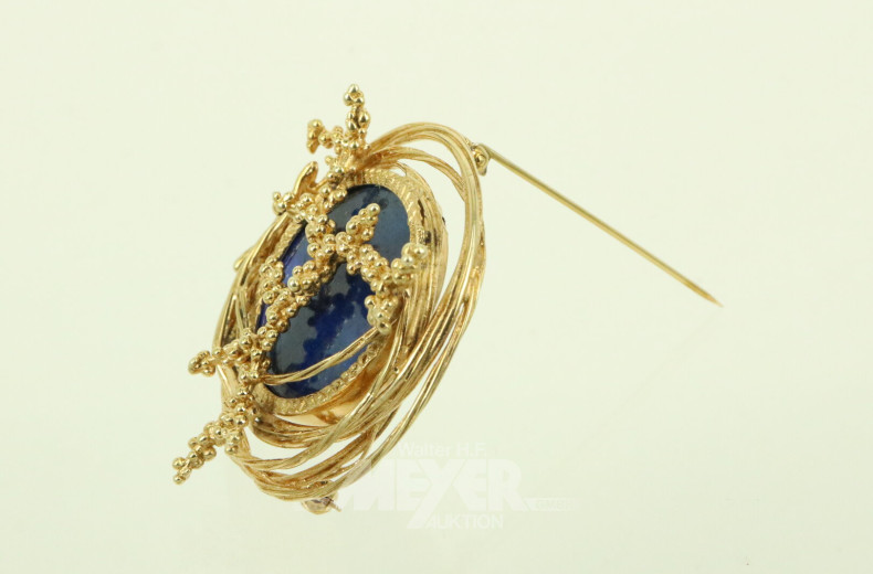 Fantasievolle Brosche mit rundem Lapislazuli-Stein