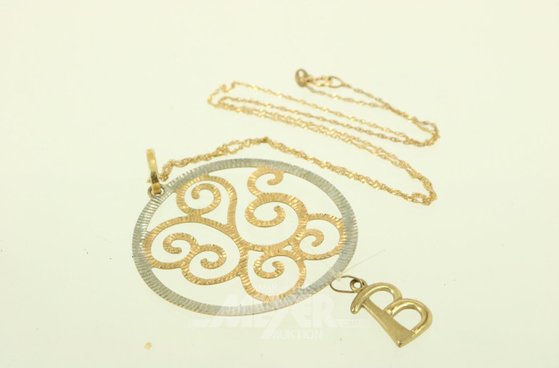 Kette, 585er GG, mit Anhänger, 333er GG