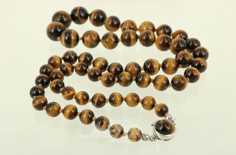 Tigeraugen-Perlenkette mit Silberschließe
