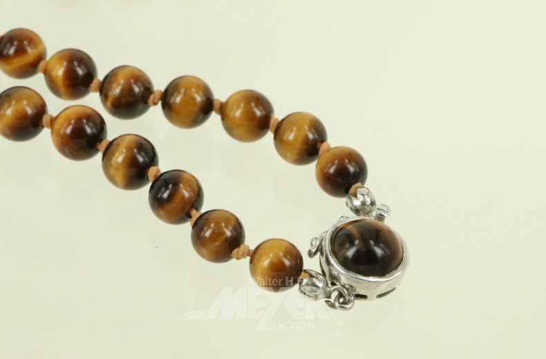 Tigeraugen-Perlenkette mit Silberschließe