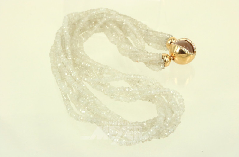 6-reihige weiße Zirkonkette mit Schließe 'Mystery Sphere' in 750 RG