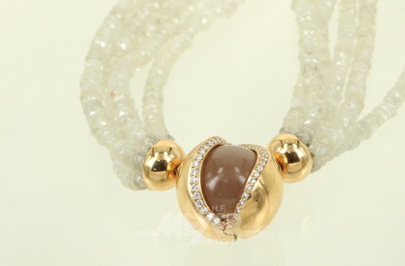 6-reihige weiße Zirkonkette mit Schließe 'Mystery Sphere' in 750 RG