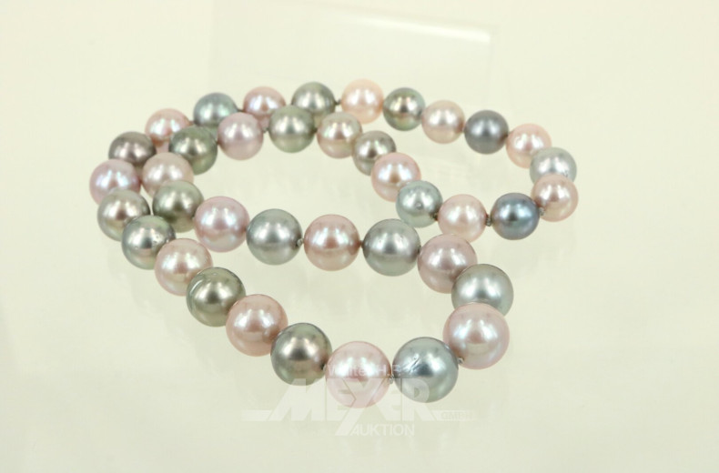 Lalvani Perlenkette mit grauen Tahitiperlen und rosa Süßwasserperlen