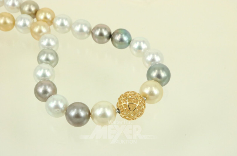 Lalvani Tahitiperlenkette  mit 37 Südseeperlen in weiß und gelb gemischt