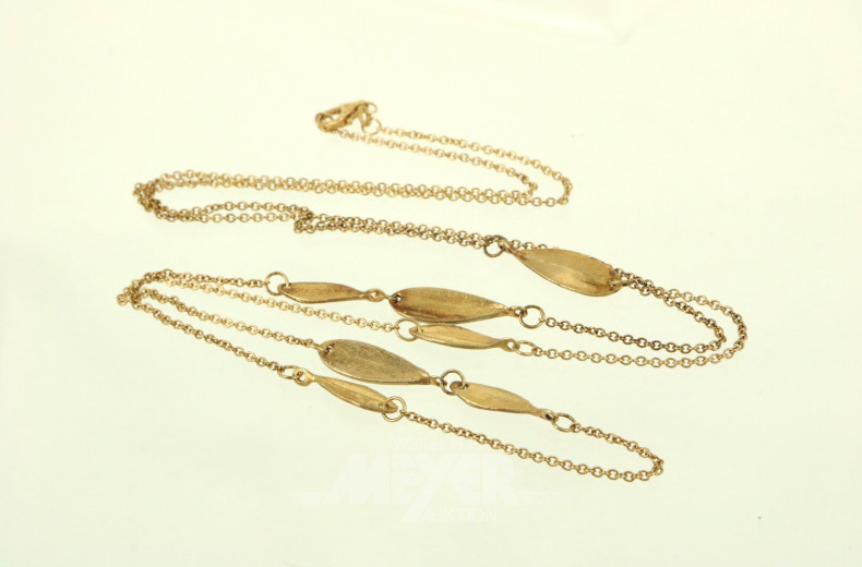 Noen lange Kette in 925er Silber mit Rosévergoldung und 2 Anhänger 'Langes Blatt'