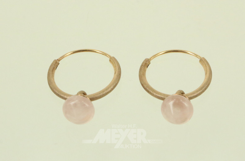 Paar Ohrringe in 925er Silber mit Rosévergoldung und Rosenquarz