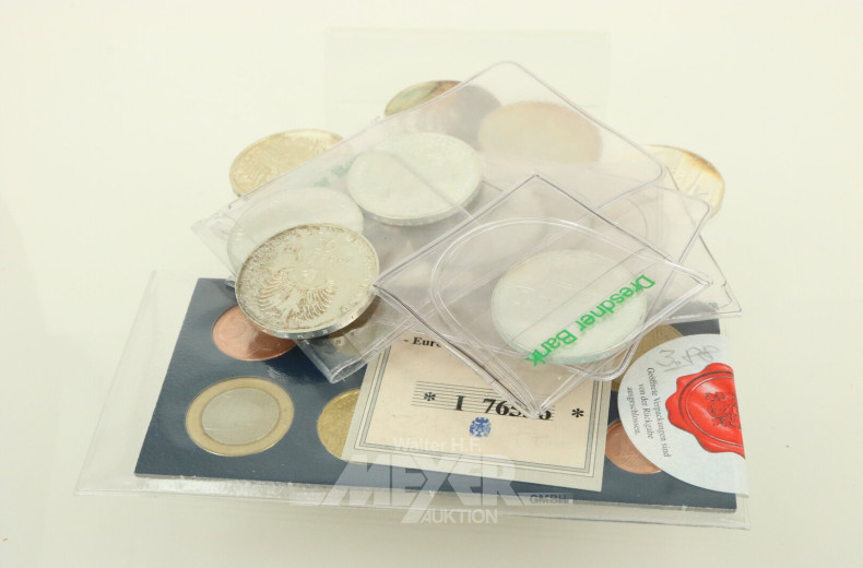 Konvolut BRD mit 10 DM Gedenkprägungen und Euro-Kursmünzensätze