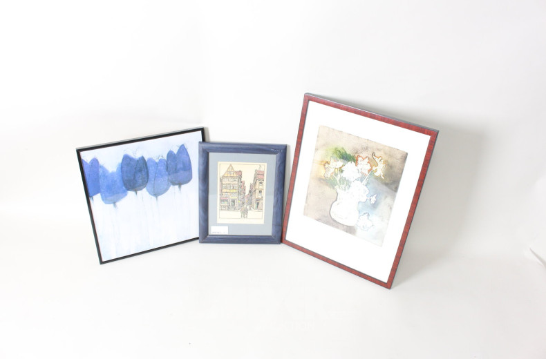 5 versch. Bilder: "Hamburger Fischertwiete, Tulpen, Blumenstillleben, Fischerboote, Im Einklang"