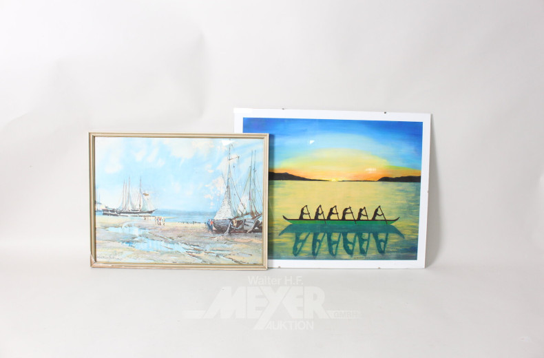 5 versch. Bilder: "Hamburger Fischertwiete, Tulpen, Blumenstillleben, Fischerboote, Im Einklang"