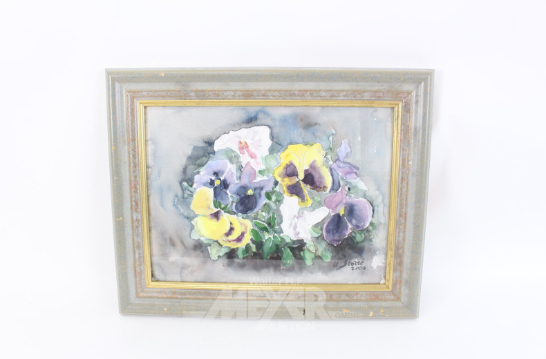 Paar Aquarelle 'Stiefmütterchen' und 'Abstrakte Pferde'