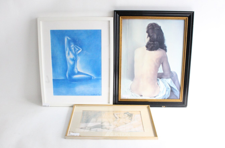 3 versch. Bilder/Drucke, "weibl. Aktdarstellungen"