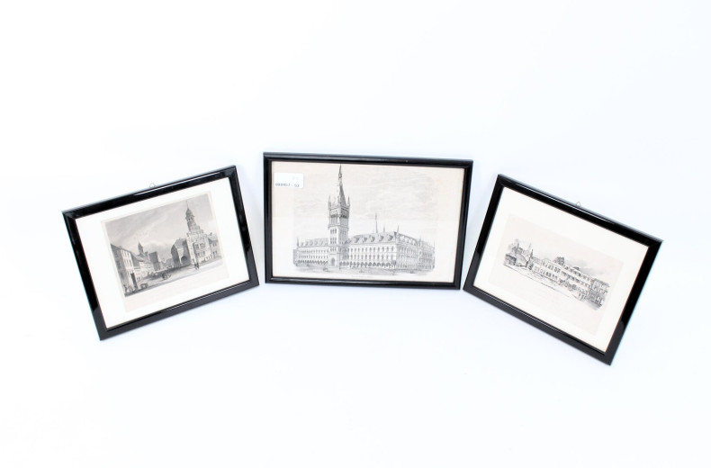 3 Drucke versch. Rathäuser