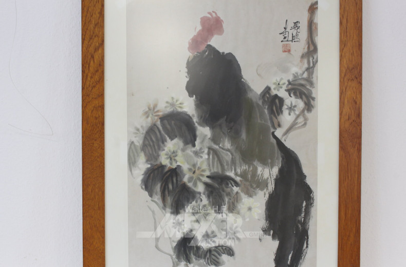 chin. Aquarell "Hahn"