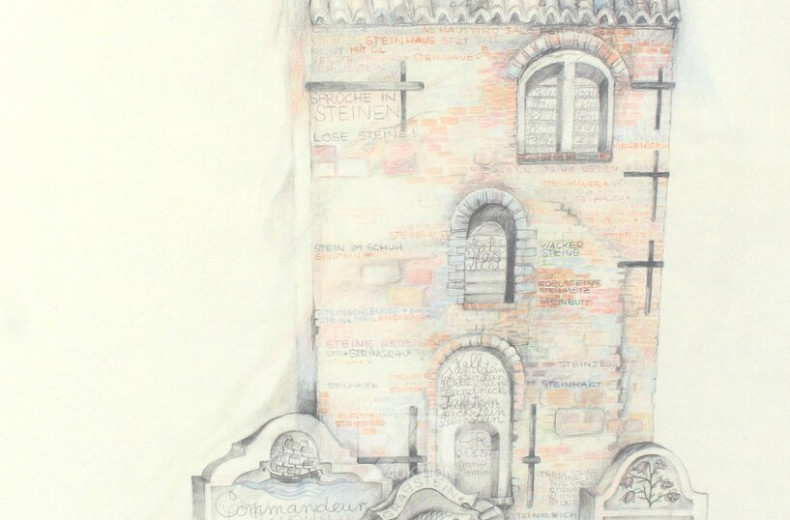 Kolorierte Zeichnung "Inselgrab / Inselgeschichte 11"