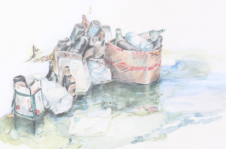 Kolorierte Zeichnung "Prost Neujahr"