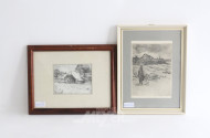 Paar Radierungen 'Grauder Wassermühle' und 'Landschaft mit Schäfer'