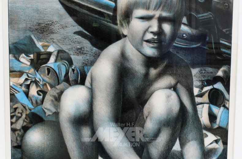 Farblithographie "Sommerlicher Spielplatz"