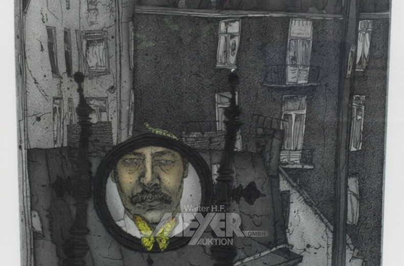 Farblithographie "Spiegel am Fenster"