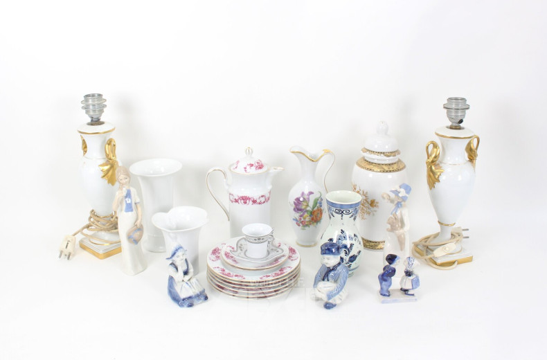 Posten Porzellan mit Vasen, Lampenfüßen, Figuren und Serviceteile