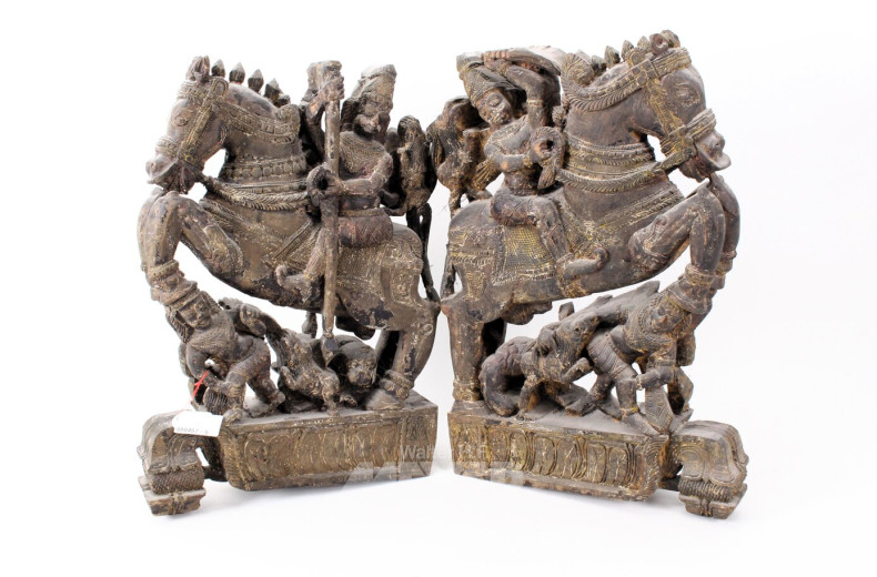 2 oriental. Holzschnitzfiguren "Reiter mit Gefolge"