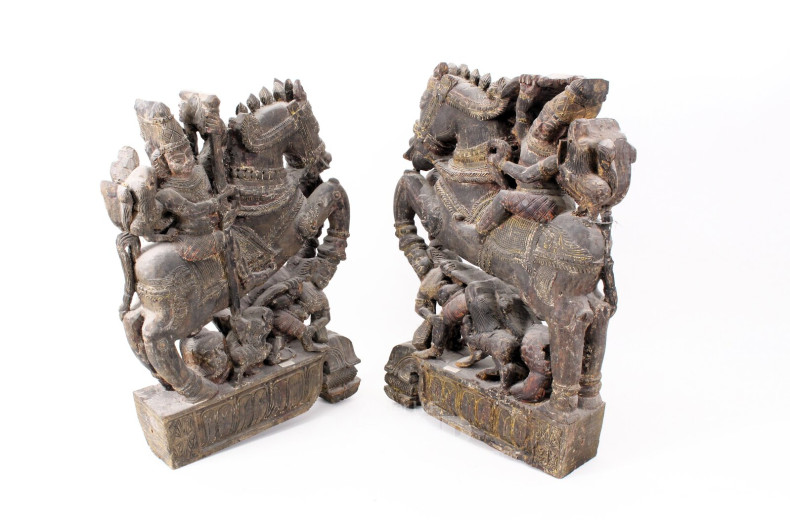 2 oriental. Holzschnitzfiguren "Reiter mit Gefolge"