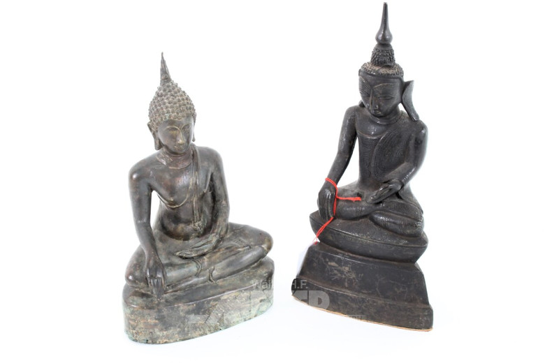 2 Bronzefiguren "sitzende Buddhas"