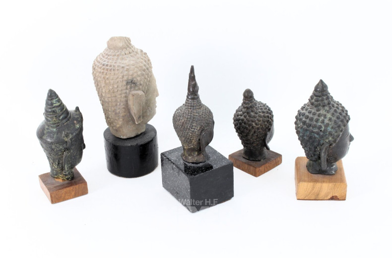 5 versch. kl. Buddhaköpfe