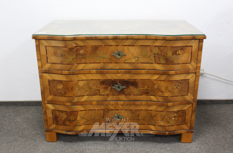 Barockkommode mit Blumen- und Musikinstrumenten-Intarsien