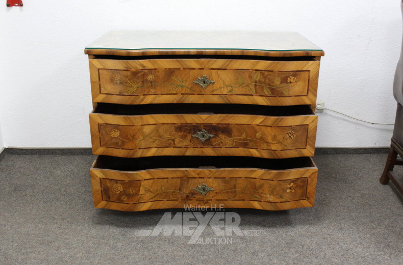 Barockkommode mit Blumen- und Musikinstrumenten-Intarsien