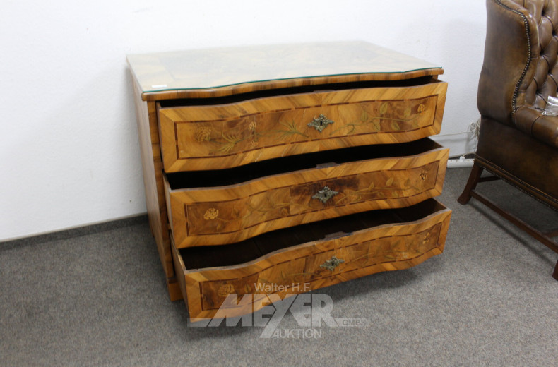 Barockkommode mit Blumen- und Musikinstrumenten-Intarsien