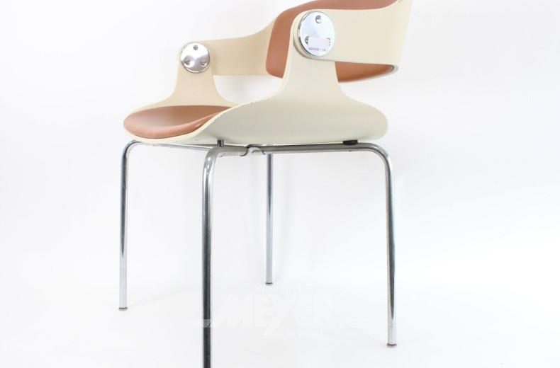 Beistellstuhl in Creme mit Lederpolsterung