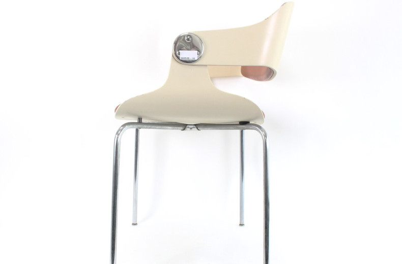 Beistellstuhl in Creme mit Lederpolsterung