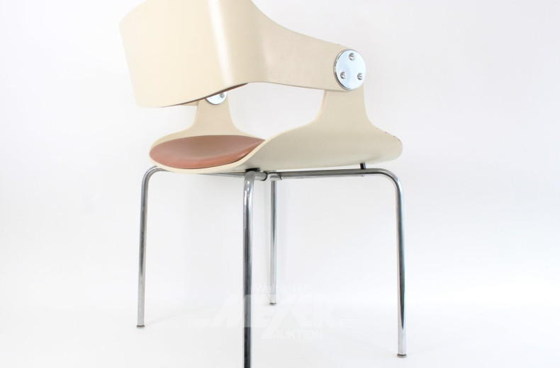 Beistellstuhl in Creme mit Lederpolsterung