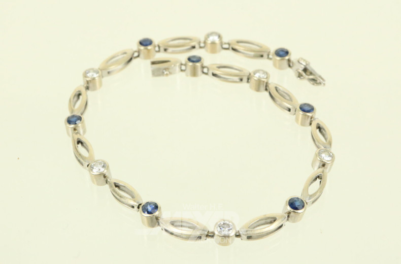 Gliederarmband, mit 7 kl. Saphiren und 6 kl. Brillanten von zus. ca. 0.60ct