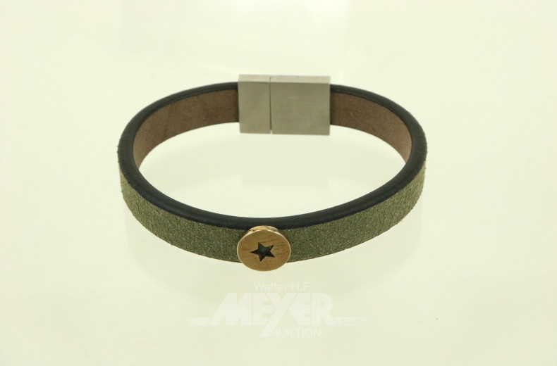 Noen Lederarmreif 'Intention' mit kl. Steckperle 'Stern' in 925er Silber, vergoldet