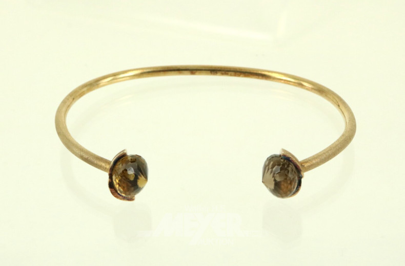 Noen Armreif in 925er Silber vergoldet mit 2 Rauchquarzperlen