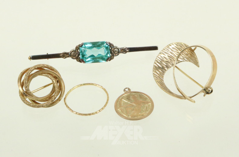 3 Broschen sowie 1 Kettenanhänger Sternzeichen 'Schütze'