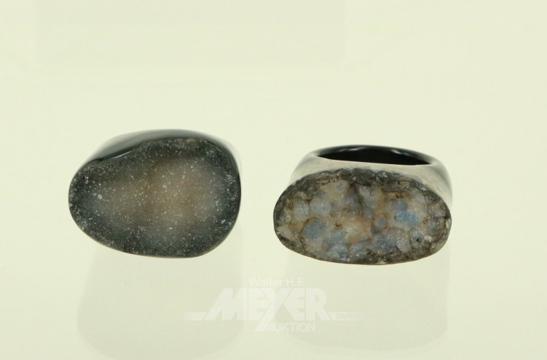 2 Ringe aus Bergkristall und Onyx