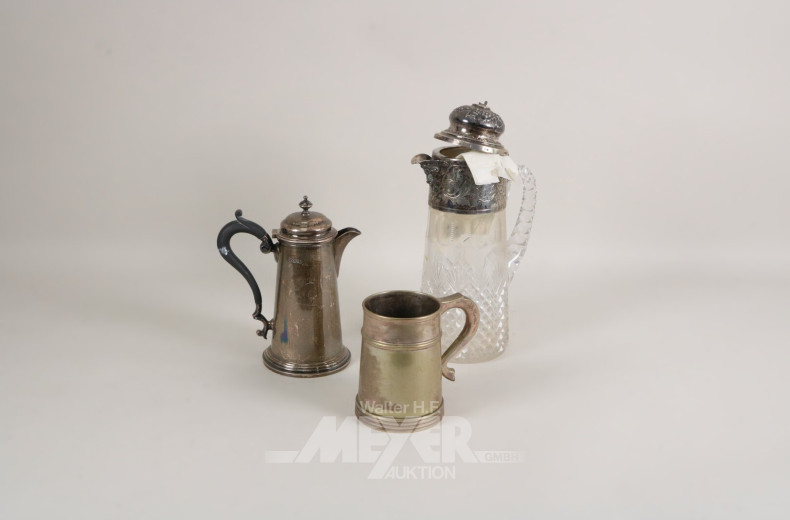 2 Kannen und 1 Humpen mit Glasboden