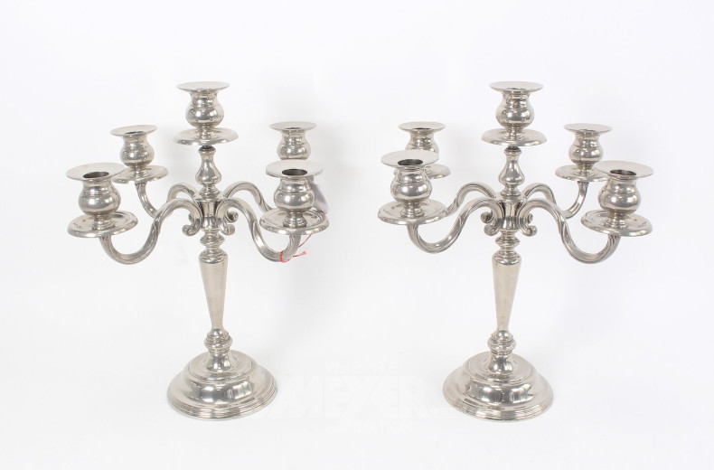 Paar 5-flammige, versilberte Kerzenleuchter