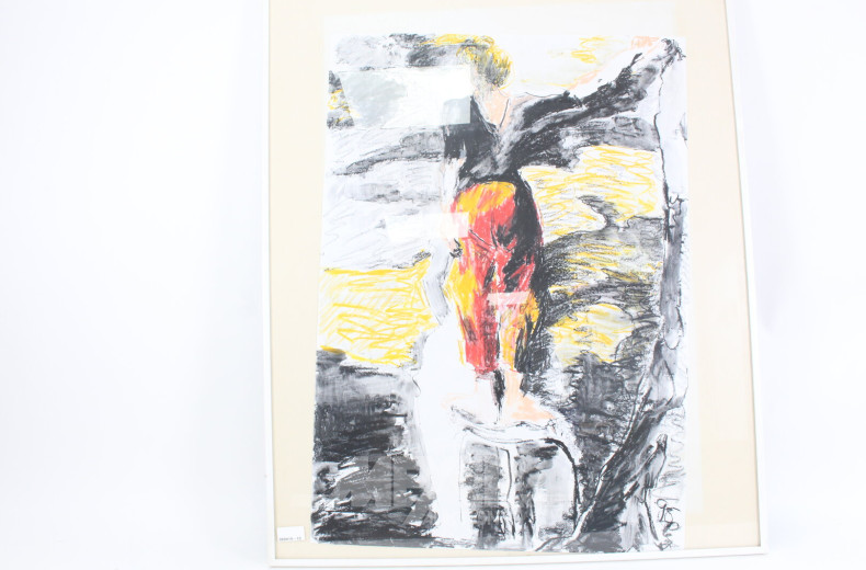 Mischtechnik-Zeichnung 'Akrobatin auf Stuhl'