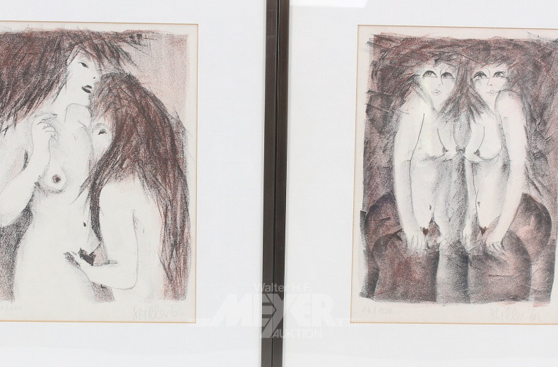 2 Farblithografien 'Amis'