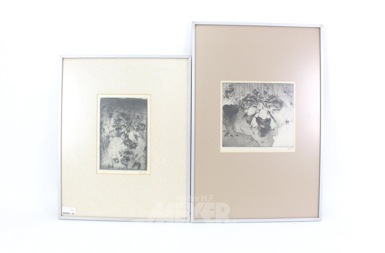 2 Radierungen 'Füssli Sch. in Husum' und 'Ohne Titel (Selbstporträt)'