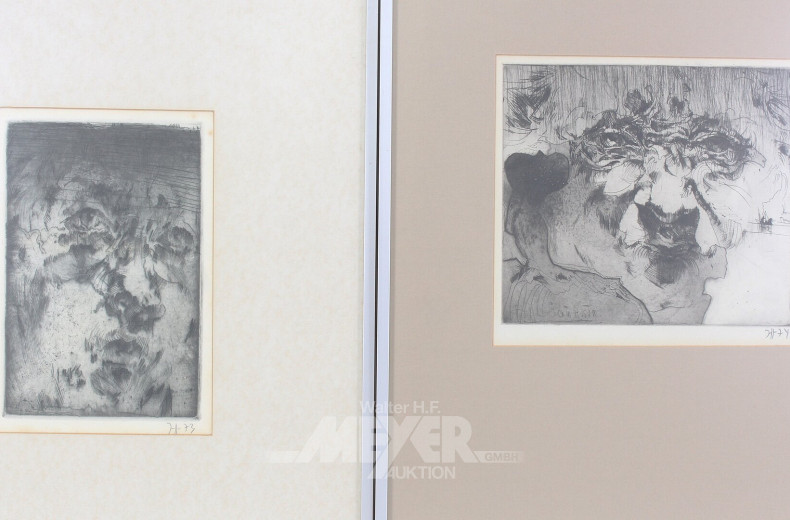 2 Radierungen 'Füssli Sch. in Husum' und 'Ohne Titel (Selbstporträt)'