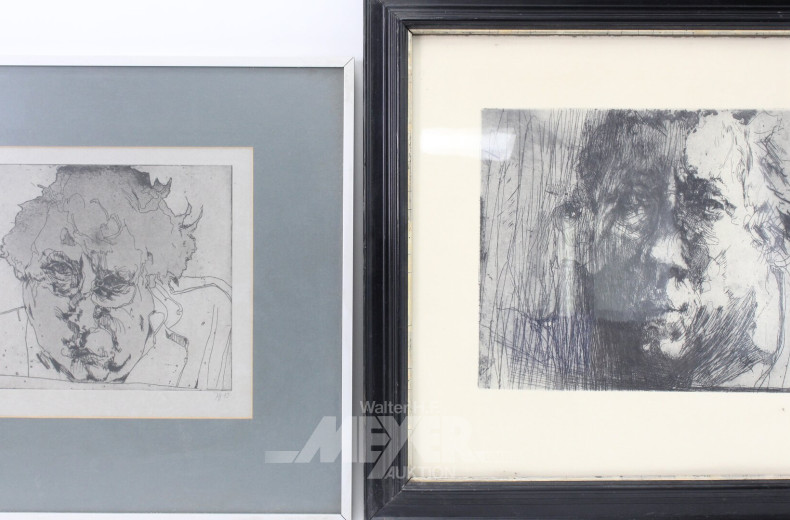 2 Radierungen 'Mal so' und 'Ohne Titel (Selbstporträt)'