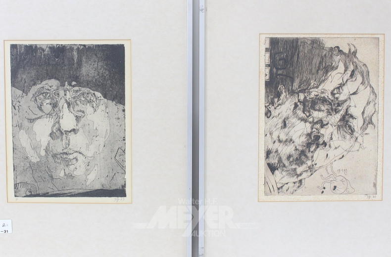 2 Radierungen mit Selbstbildnissen