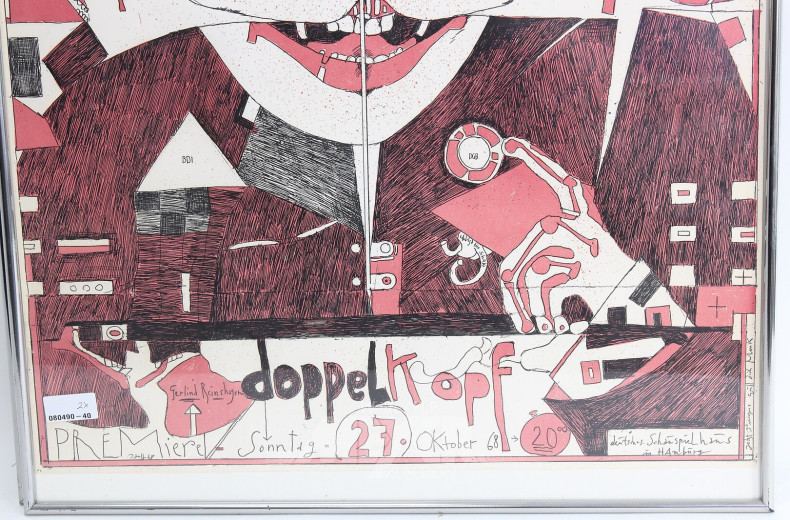 2 Werbeplakate für die Theateraufführungen 'Die Räuber' und 'Doppelkopf' im Deutschen Schauspielhaus