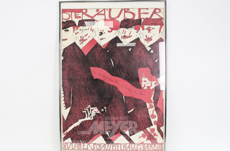 2 Werbeplakate für die Theateraufführungen 'Die Räuber' und 'Doppelkopf' im Deutschen Schauspielhaus