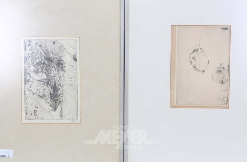 2 Radierungen  'Franka' und 'Ohne Titel (Selbstporträt)'